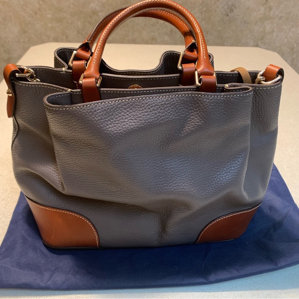 Dooney & Bourke Gray and Brown Leather Satchel - Picture 2 of 15